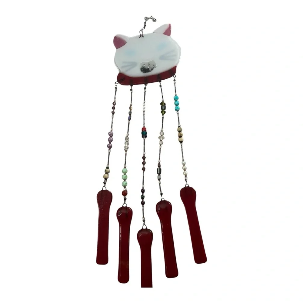 Handmade Glass Cat Wind Chime - Picture 2 of 3
